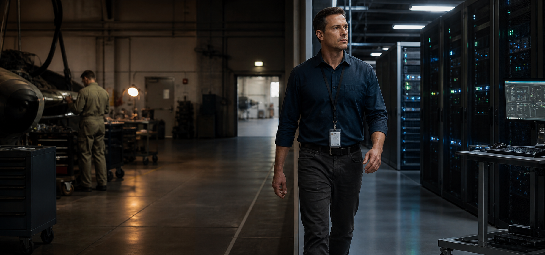 Editorial image representing a veteran moving from military maintenance into civilian data center work.